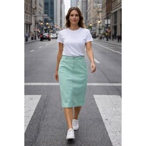 Jupe De Abby Women Turquoise Denim Pencil Skirt XL 36x25 Minimalist Midi Length